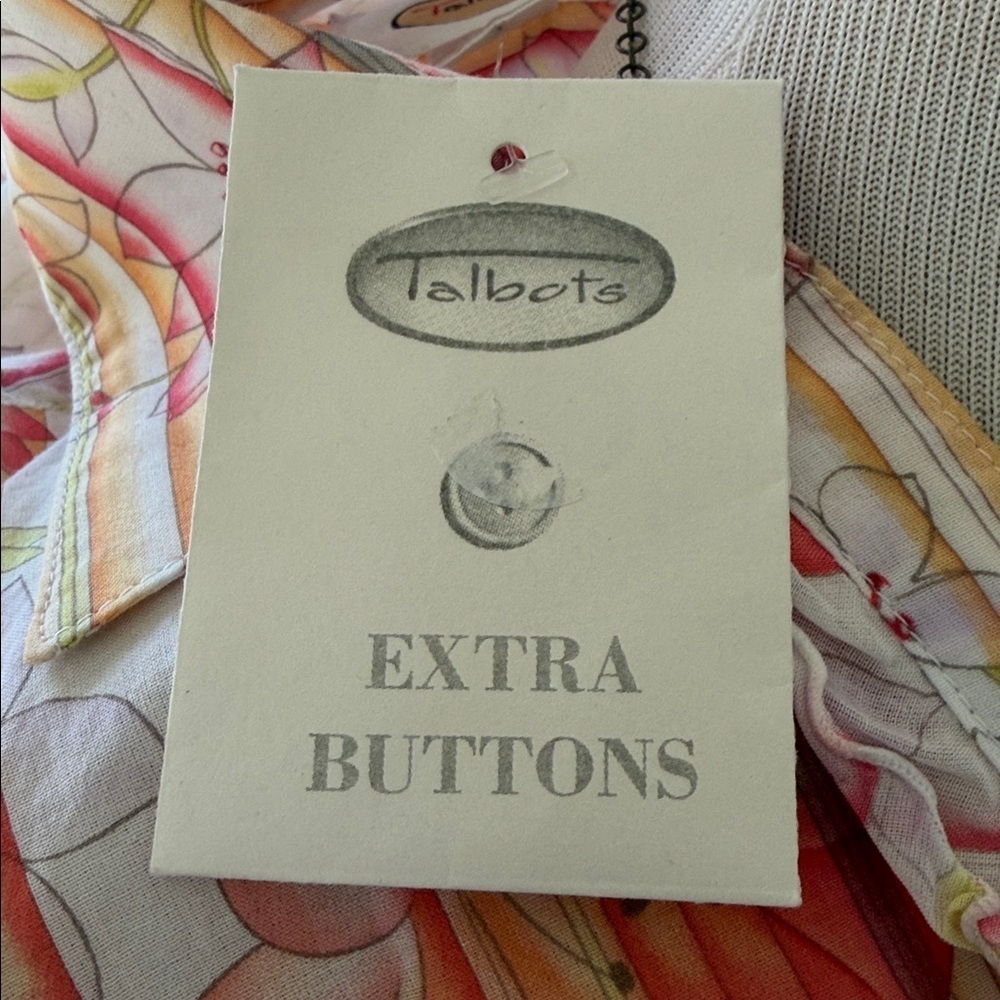 Talbots Pink and Orange Cotton Floral Ruffle Button-Down Shirt, Size Small, NWT - Picture 8 of 8